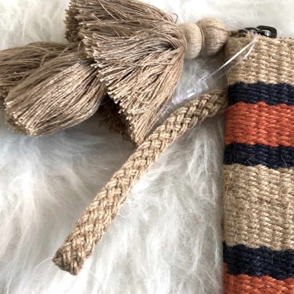 J Jill jute tassel striped wristlet bag